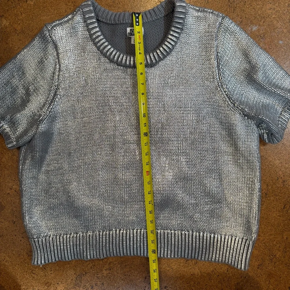 Future Collective Womens 1X Metallic Silver Crewneck Top Y2K Futuristic Chic